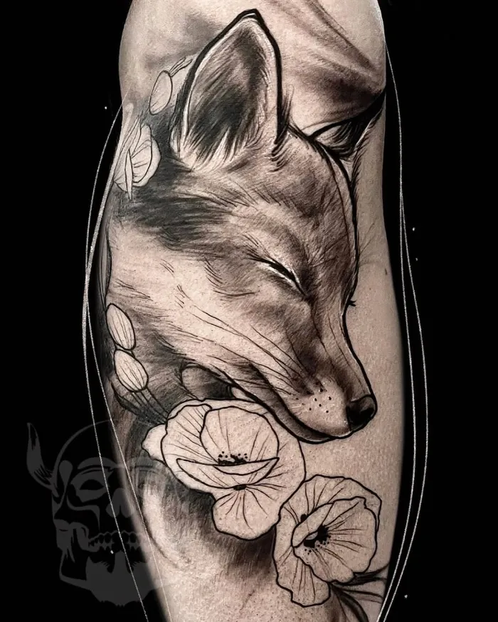 Liška s vlčími máky — tetování Milosch tattoo